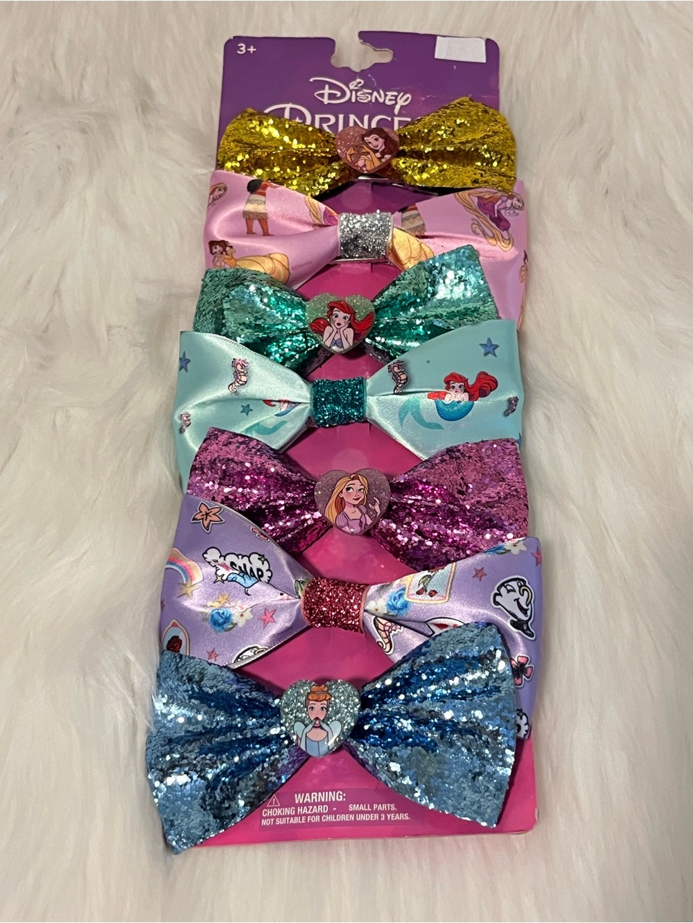 Disney Princess 7-Piece Hair Bow Set, Colorful Character Bows NWT